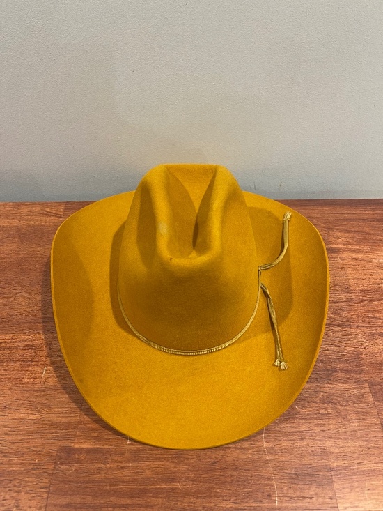 READ Vtg Resistol Western Self Conforming Felt Cowboy Hat Mustard Yellow 7 1/4 main image 12